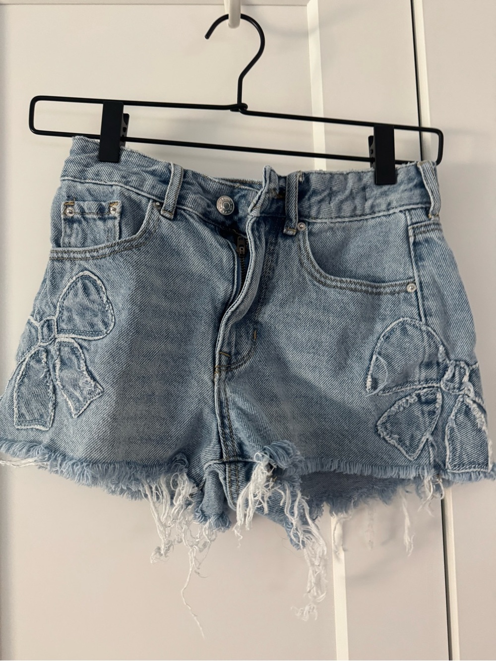 PacSun Festival High Rise Blue Denim Women's Shorts, Size 22, Bow Details